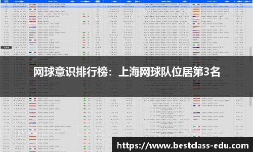 网球意识排行榜：上海网球队位居第3名