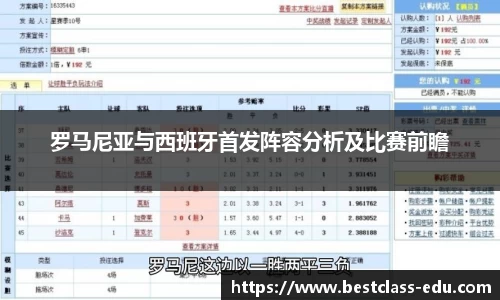 罗马尼亚与西班牙首发阵容分析及比赛前瞻