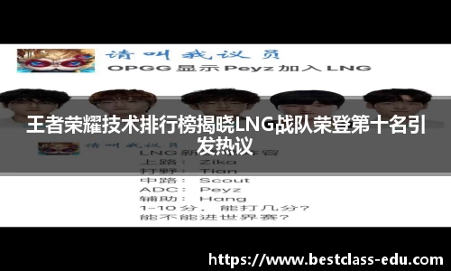王者荣耀技术排行榜揭晓LNG战队荣登第十名引发热议